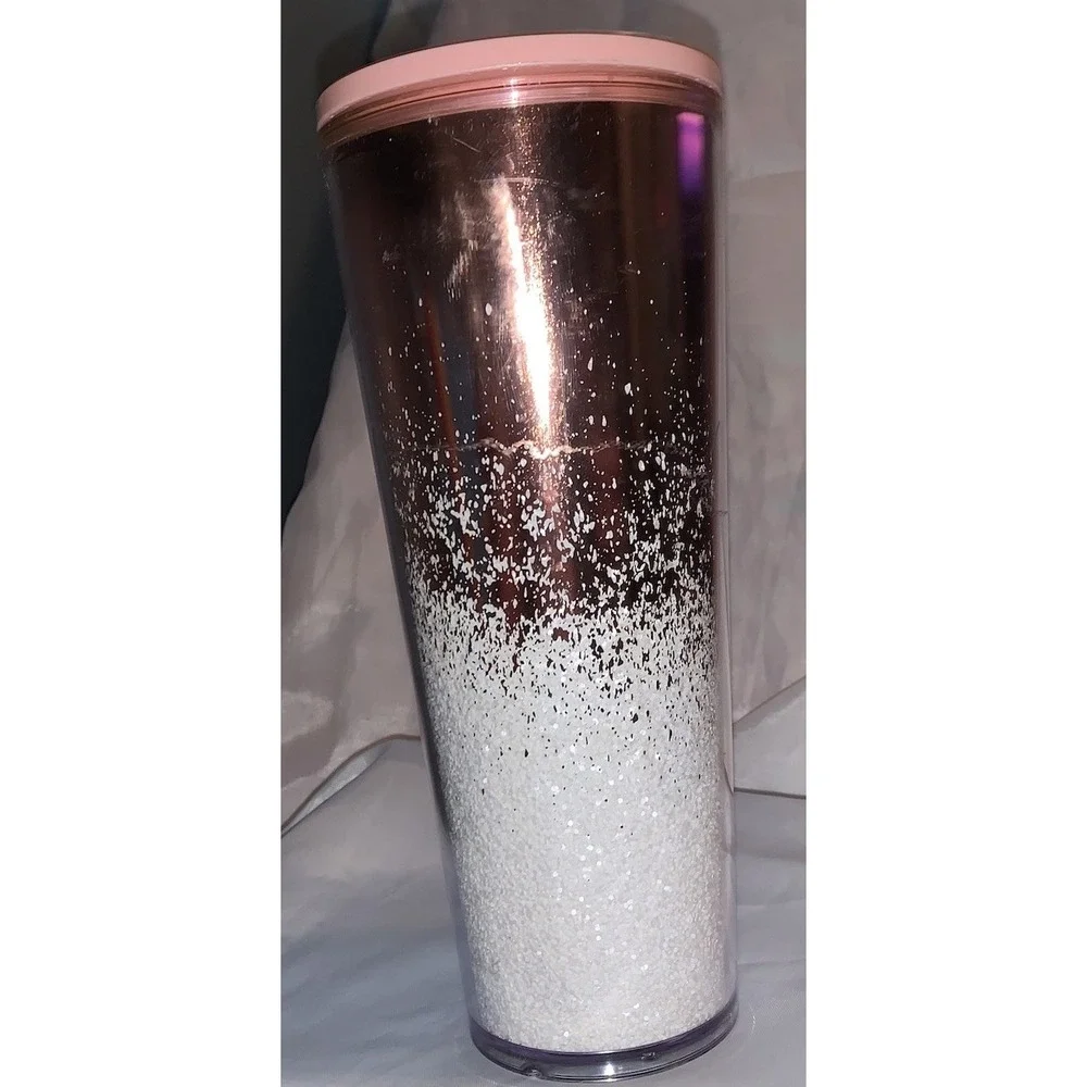 Starbucks Tumbler Holiday Cascading Mirror Glitter Rose Gold Cold Cup‎ 24 oz...